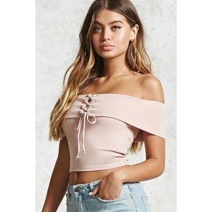 NWOT Pink Off the Shoulder Lace Up Top